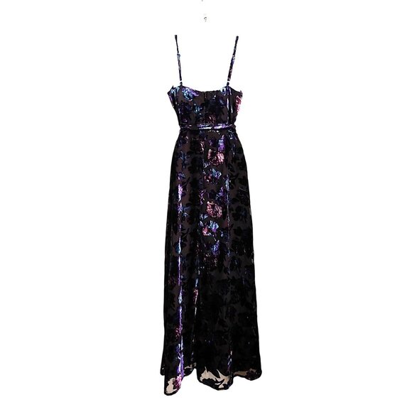 Lulu's Pretty Companion Black Floral Velvet Burnout Maxi Dress Romantic Wedding - Picture 4 of 15